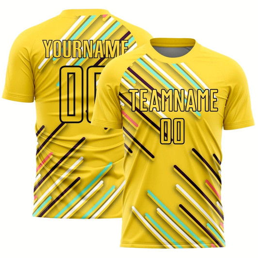 Goofygearprints Yellow Black Lines Sublimation Soccer Uniform Jersey, Custom Team Soccer Jersey Shirt