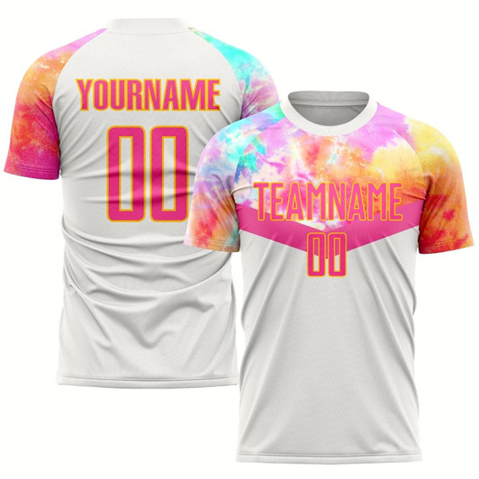 Goofygearprints White Pink Gold Sublimation Soccer Uniform Jersey, Custom Team Soccer Jersey Shirt