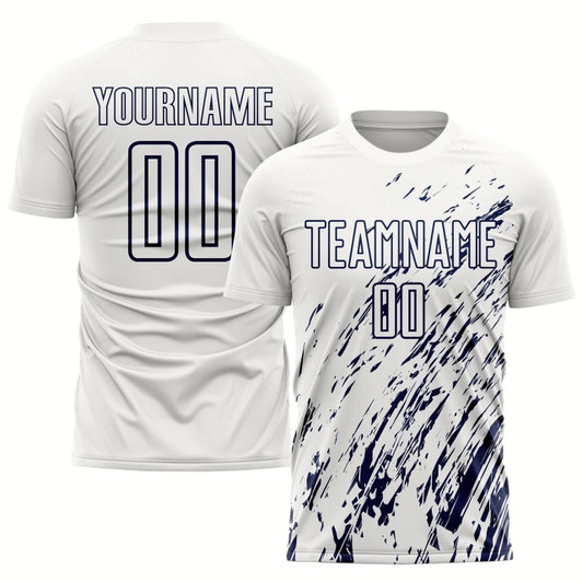 Goofygearprints White Navy Sublimation Soccer Uniform Jersey, Custom Team Soccer Jersey Shirt