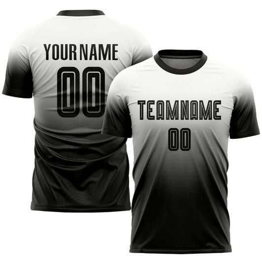 Goofygearprints White Black Sublimation Fade Fashion Soccer Uniform Jersey, Custom Team Soccer Jersey Shirt