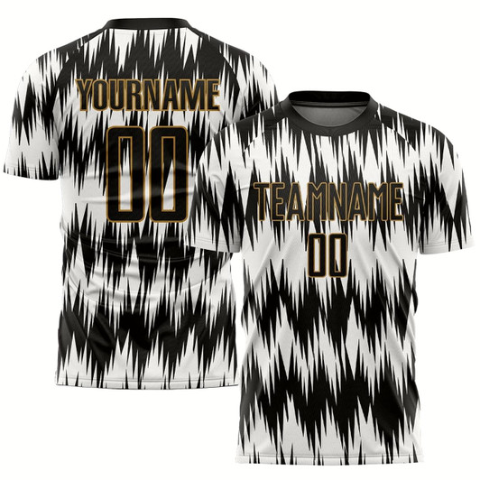 Goofygearprints White Black Old Gold Sublimation Soccer Uniform Jersey, Custom Team Soccer Jersey Shirt