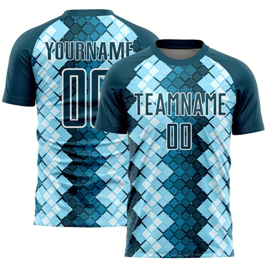 Goofygearprints US Navy Blue White Geometric Shapes Sublimation Soccer Uniform Jersey, Custom Team Soccer Jersey Shirt