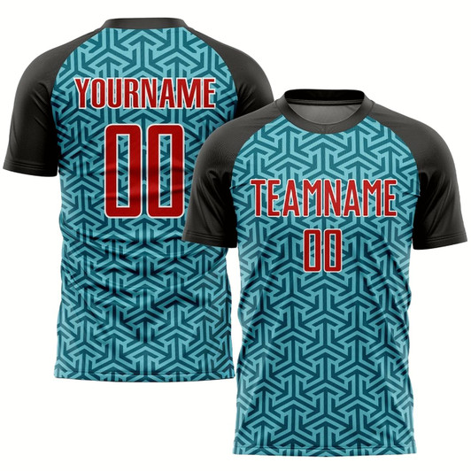 Goofygearprints Teal Red Black Sublimation Soccer Uniform Jersey, Custom Team Soccer Jersey Shirt