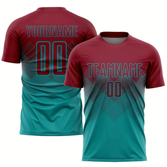 Goofygearprints Teal Crimson Sublimation Soccer Uniform Jersey, Custom Team Soccer Jersey Shirt