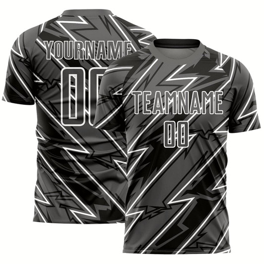 Goofygearprints Steel Gray White Lightning Sublimation Soccer Uniform Jersey, Custom Team Soccer Jersey Shirt