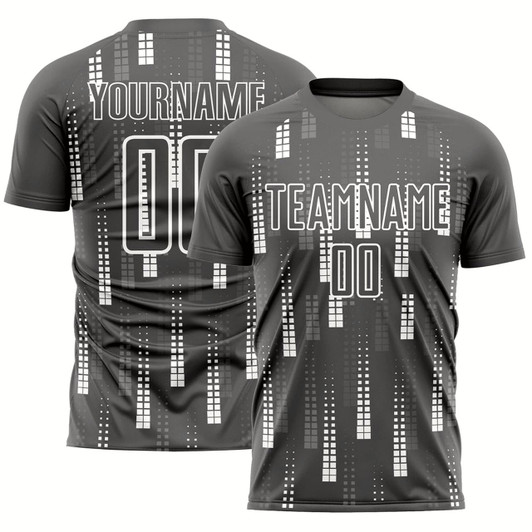 Goofygearprints Steel Gray White Geometric Shapes Sublimation Soccer Uniform Jersey, Custom Team Soccer Jersey Shirt