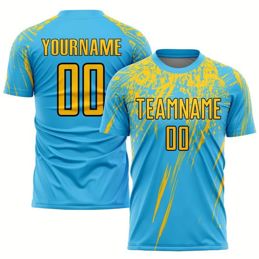 Goofygearprints Sky Blue Yellow Black Sublimation Soccer Uniform Jersey, Custom Team Soccer Jersey Shirt