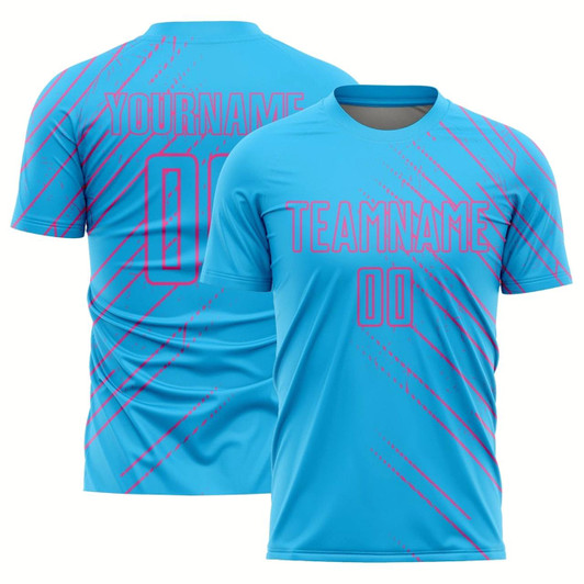 Goofygearprints Sky Blue Pink Lines Sublimation Soccer Uniform Jersey, Custom Team Soccer Jersey Shirt