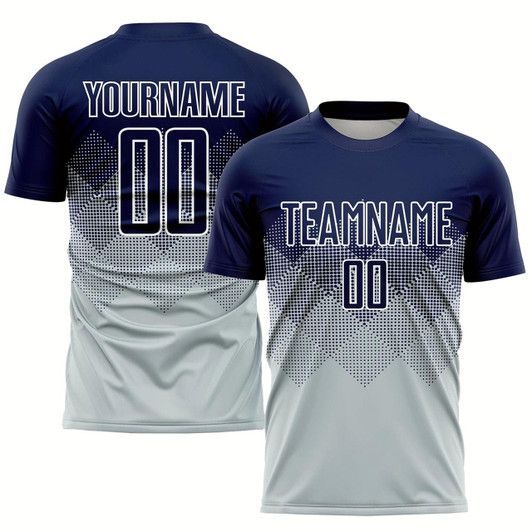Goofygearprints Silver Navy White Sublimation Soccer Uniform Jersey, Custom Team Soccer Jersey Shirt