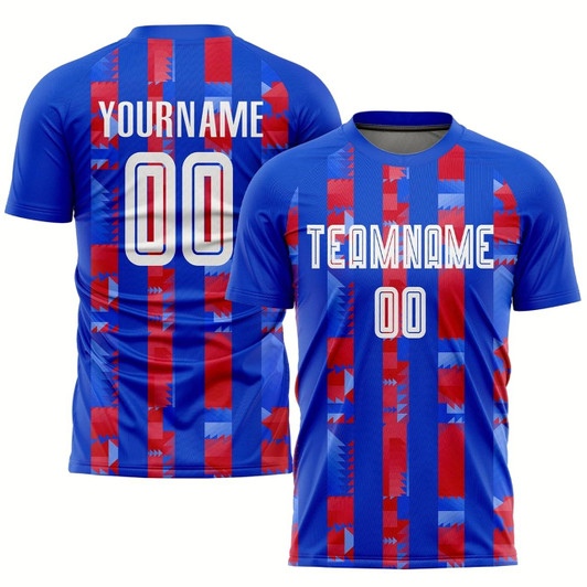 Goofygearprints Royal White Red Home Sublimation Soccer Uniform Jersey, Custom Team Soccer Jersey Shirt