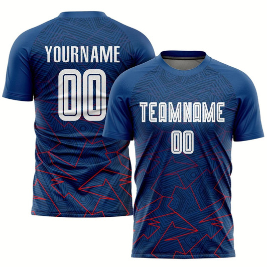 Goofygearprints Royal White Red Away Sublimation Soccer Uniform Jersey, Custom Team Soccer Jersey Shirt