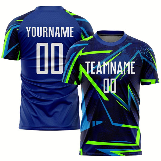 Goofygearprints Royal White Neon Green Sublimation Soccer Uniform Jersey_6206, Custom Team Soccer Jersey Shirt