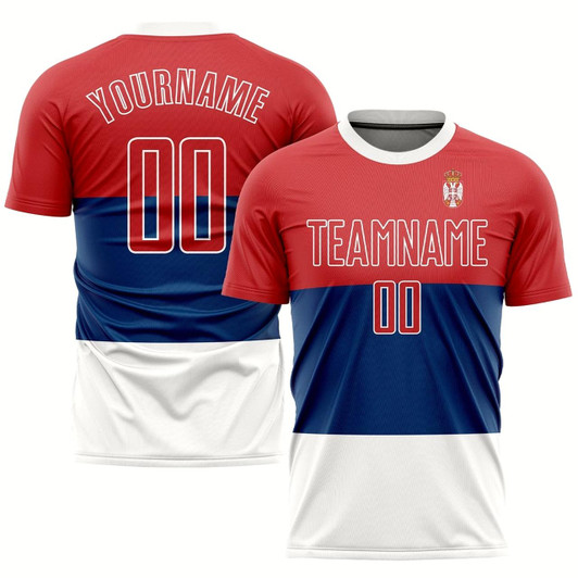 Goofygearprints Royal Red White Sublimation Serbian Flag Soccer Uniform Jersey, Custom Team Soccer Jersey Shirt
