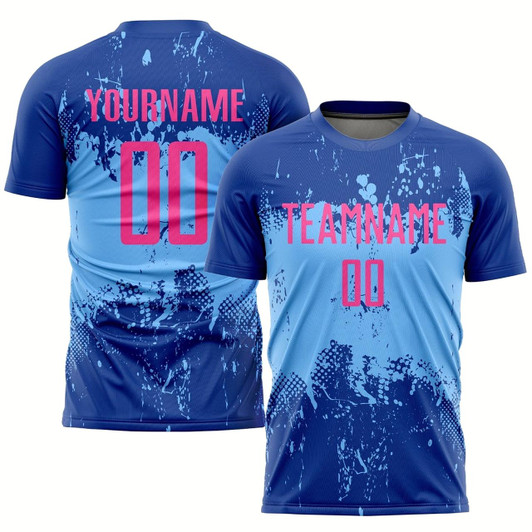 Goofygearprints Royal Pink Light Blue Sublimation Soccer Uniform Jersey, Custom Team Soccer Jersey Shirt