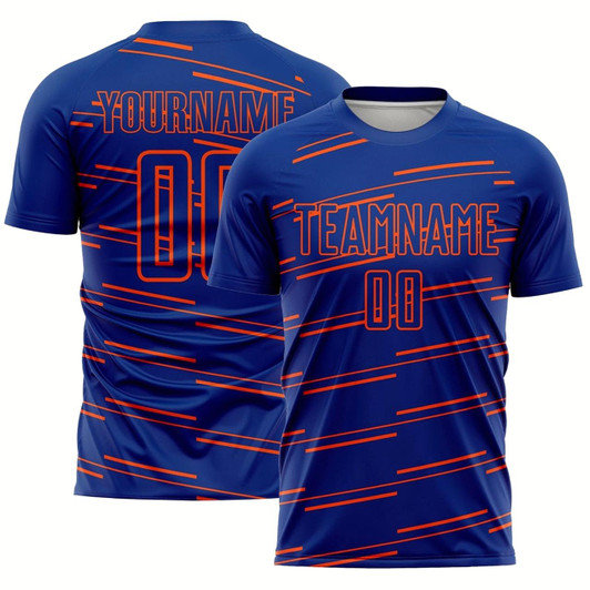 Goofygearprints Royal Orange Lines Sublimation Soccer Uniform Jersey, Custom Team Soccer Jersey Shirt