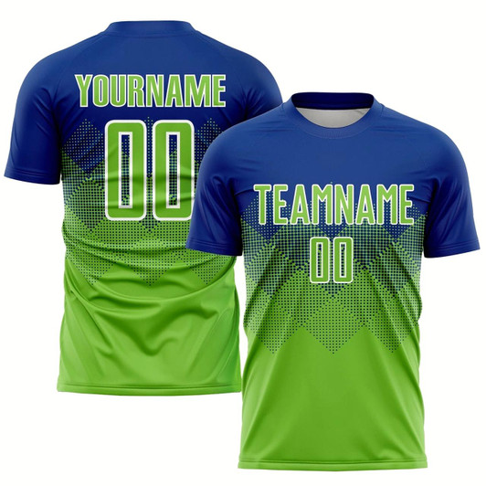 Goofygearprints Royal Neon Green White Sublimation Soccer Uniform Jersey, Custom Team Soccer Jersey Shirt