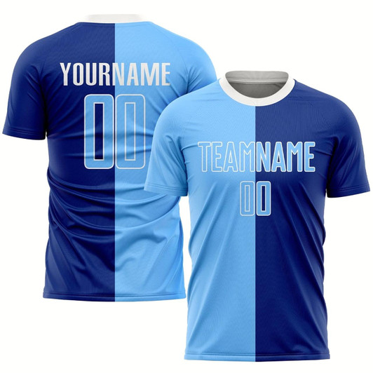 Goofygearprints Royal Light Blue White Sublimation Split Fashion Soccer Uniform Jersey, Custom Team Soccer Jersey Shirt