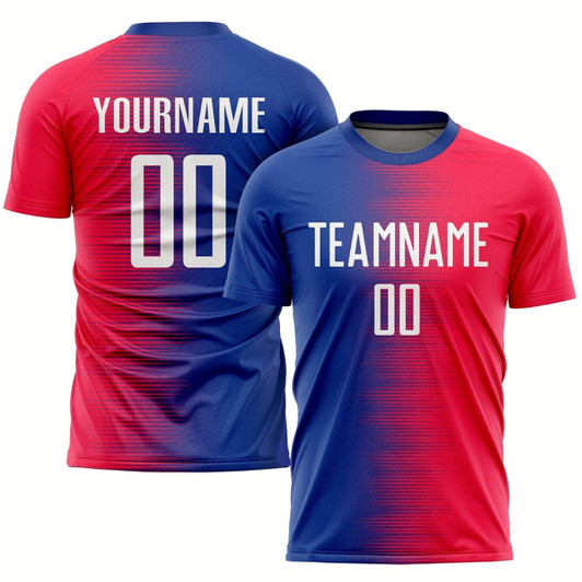 Goofygearprints Red White Royal Sublimation Soccer Uniform Jersey, Custom Team Soccer Jersey Shirt
