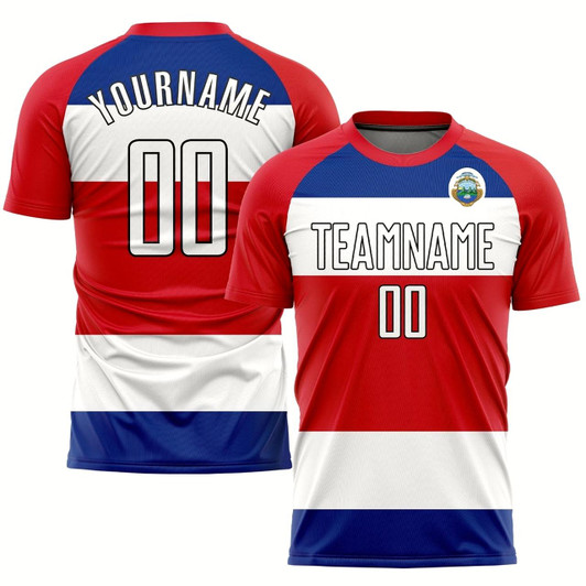Goofygearprints Red White Royal Black Sublimation Costa Rican Flag Soccer Uniform Jersey, Custom Team Soccer Jersey Shirt