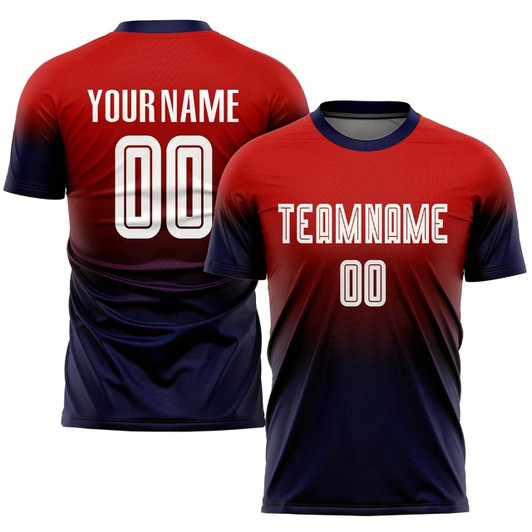Goofygearprints Red White Navy Sublimation Fade Fashion Soccer Uniform Jersey, Custom Team Soccer Jersey Shirt