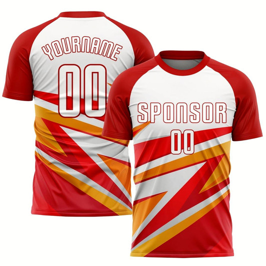Goofygearprints Red White Gold Sublimation Soccer Uniform Jersey, Custom Team Soccer Jersey Shirt