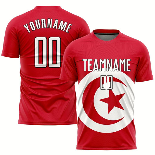 Goofygearprints Red White Black Sublimation Tunisian Flag Soccer Uniform Jersey, Custom Team Soccer Jersey Shirt