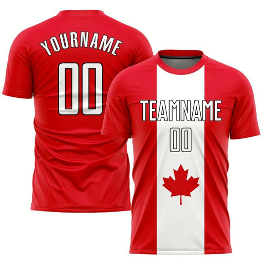 Goofygearprints Red White Black Sublimation Canadian Flag Soccer Uniform Jersey, Custom Team Soccer Jersey Shirt