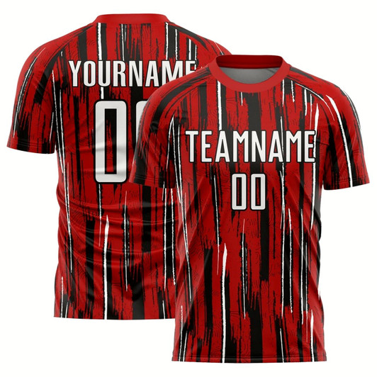 Goofygearprints Red White Black Pinstripe Sublimation Soccer Uniform Jersey, Custom Team Soccer Jersey Shirt
