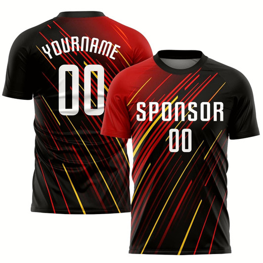Goofygearprints Red White Black Gold Sublimation Soccer Uniform Jersey, Custom Team Soccer Jersey Shirt