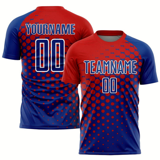 Goofygearprints Red Royal White Sublimation Soccer Uniform Jersey, Custom Team Soccer Jersey Shirt