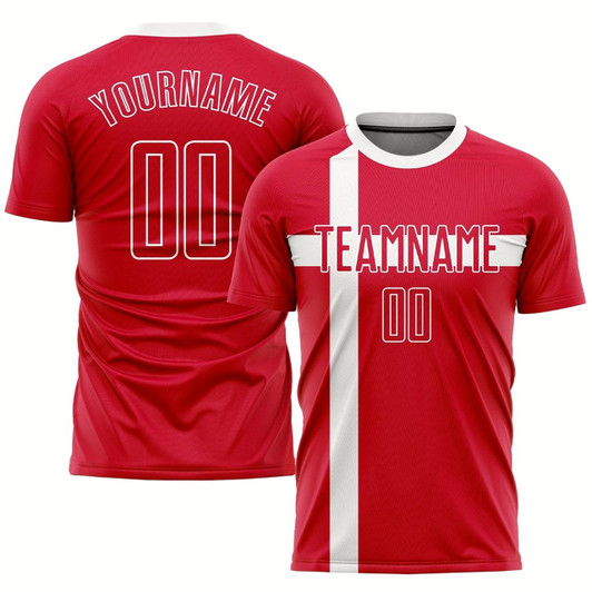 Goofygearprints Red Red White Sublimation Danish Flag Soccer Uniform Jersey, Custom Team Soccer Jersey Shirt