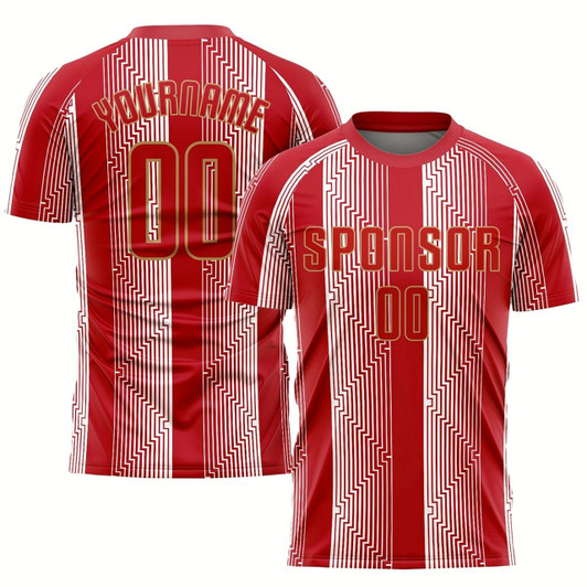 Goofygearprints Red Red Old Gold Sublimation Soccer Uniform Jersey, Custom Team Soccer Jersey Shirt