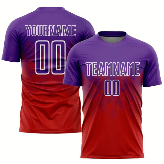 Goofygearprints Red Purple White Sublimation Soccer Uniform Jersey, Custom Team Soccer Jersey Shirt