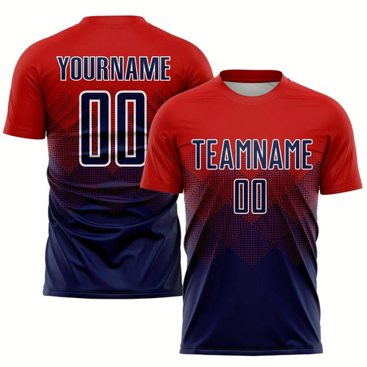 Goofygearprints Red Navy White Sublimation Soccer Uniform Jersey, Custom Team Soccer Jersey Shirt