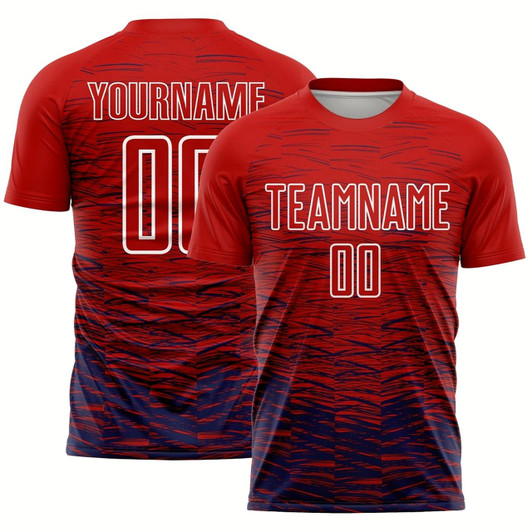 Goofygearprints Red Navy White Line Sublimation Soccer Uniform Jersey, Custom Team Soccer Jersey Shirt