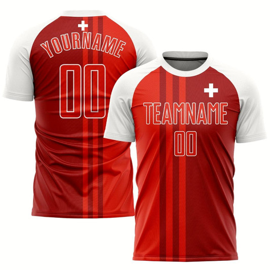 Goofygearprints Red Crimson White Sublimation Swiss Flag Soccer Uniform Jersey, Custom Team Soccer Jersey Shirt
