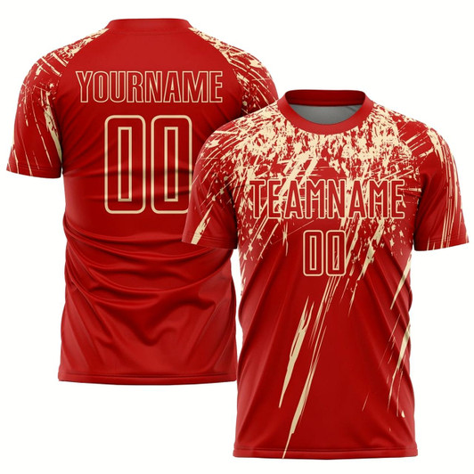 Goofygearprints Red City Cream Sublimation Soccer Uniform Jersey, Custom Team Soccer Jersey Shirt