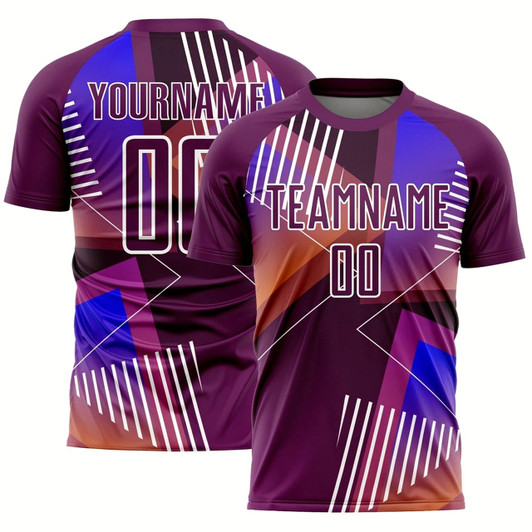 Goofygearprints Purple White Geometric Shapes Sublimation Soccer Uniform Jersey, Custom Team Soccer Jersey Shirt