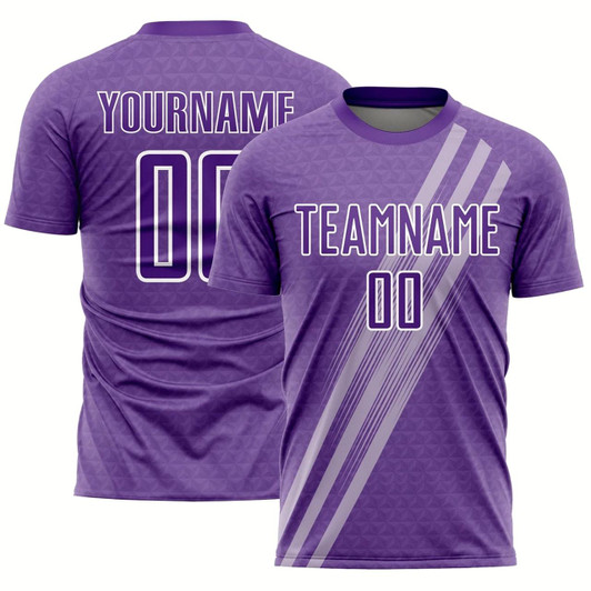 Goofygearprints Purple White Diagonal Lines Sublimation Soccer Uniform Jersey, Custom Team Soccer Jersey Shirt