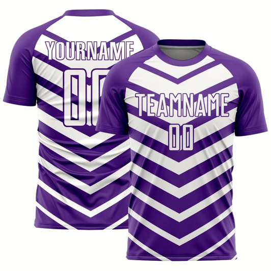 Goofygearprints Purple White Arrow Shapes Sublimation Soccer Uniform Jersey, Custom Team Soccer Jersey Shirt