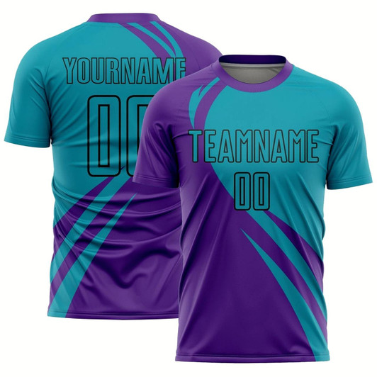 Goofygearprints Purple Teal Black Curve Lines Sublimation Soccer Uniform Jersey, Custom Team Soccer Jersey Shirt
