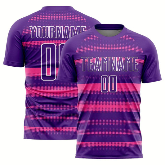 Goofygearprints Purple Pink White Halftone Dots Sublimation Soccer Uniform Jersey, Custom Team Soccer Jersey Shirt