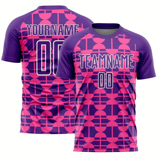 Goofygearprints Purple Pink White Geometric Shapes Sublimation Soccer Uniform Jersey, Custom Team Soccer Jersey Shirt