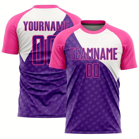 Goofygearprints Purple Pink White Curve Lines Sublimation Soccer Uniform Jersey, Custom Team Soccer Jersey Shirt