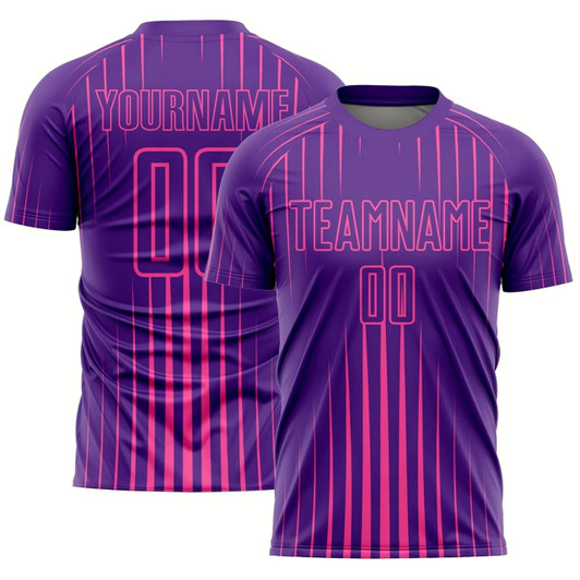 Goofygearprints Purple Pink Lines Sublimation Soccer Uniform Jersey, Custom Team Soccer Jersey Shirt