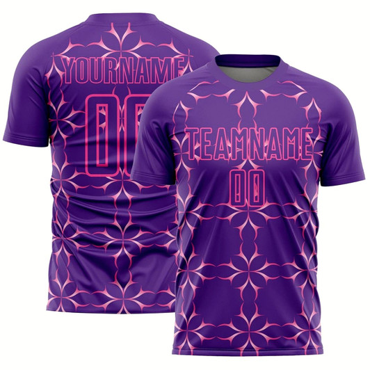 Goofygearprints Purple Pink Damask Pattern Sublimation Soccer Uniform Jersey, Custom Team Soccer Jersey Shirt