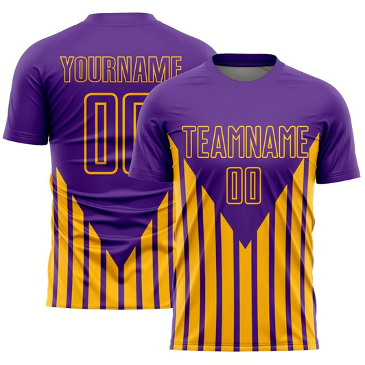 Goofygearprints Purple Gold Lines Sublimation Soccer Uniform Jersey, Custom Team Soccer Jersey Shirt