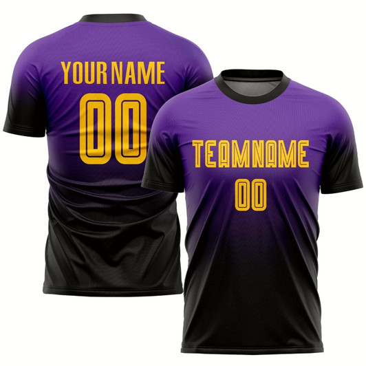 Goofygearprints Purple Gold Black Sublimation Fade Fashion Soccer Uniform Jersey, Custom Team Soccer Jersey Shirt