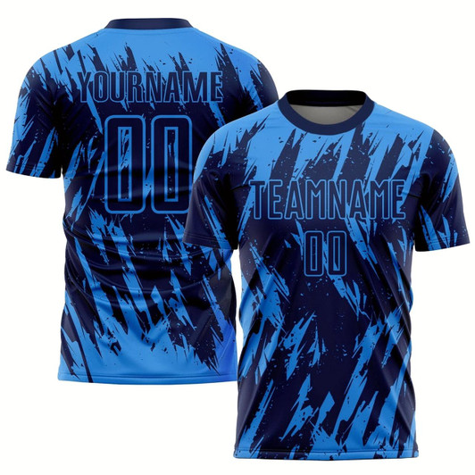 Goofygearprints Powder Blue Navy Sublimation Soccer Uniform Jersey, Custom Team Soccer Jersey Shirt