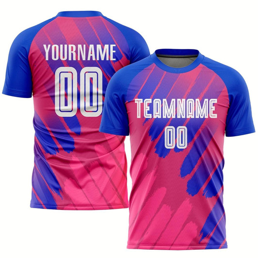Goofygearprints Pink White Royal Third Sublimation Soccer Uniform Jersey, Custom Team Soccer Jersey Shirt